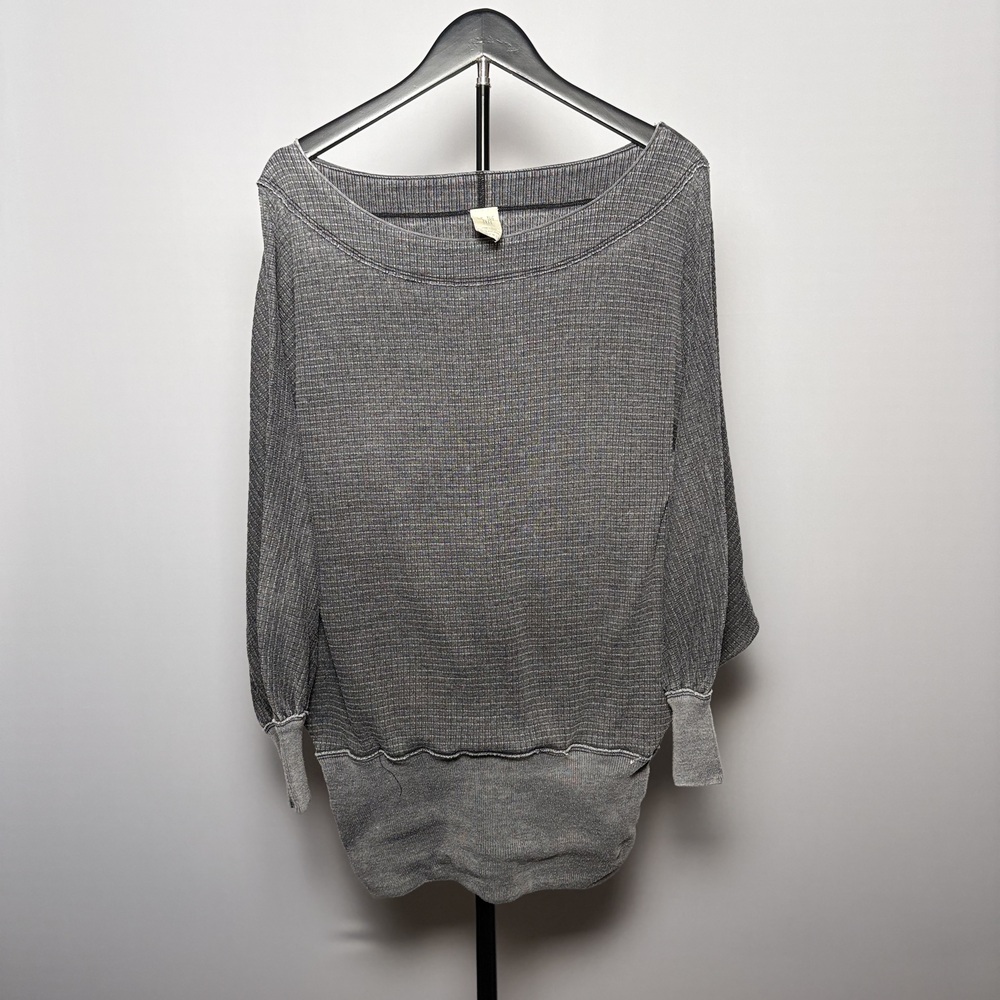 We The Free Women's Top Grey Size XS Waffle Knit Oversized Off Shoulder Thermal
